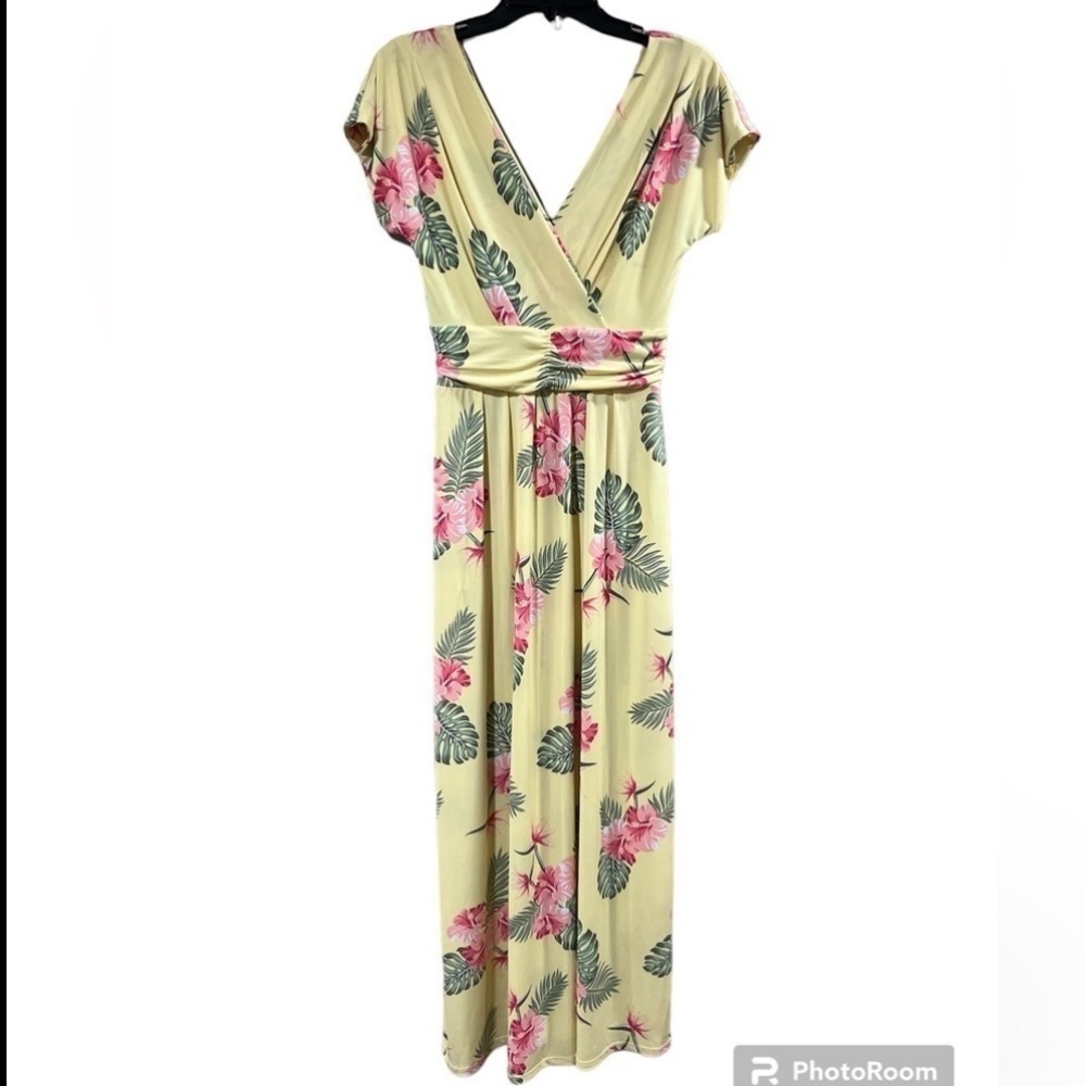 Boho Floral Yellow Tropical‎ Island Maxi Dress Small Resortwear Vacation Travel